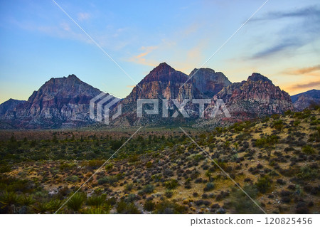 Red Rock Canyon Sandstone Peaks at Sunset Eye-Level Perspective 120825456