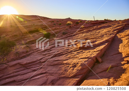 Golden Hour Red Rock Formations in Valley of Fire Low Perspective 120825508