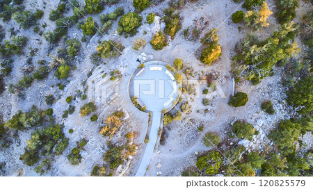 Aerial of Circular Platform in Rocky Nevada Desert at Golden Hour Aerial of Circular Platform in Rocky Nevada Desert at Golden Hour 120825579
