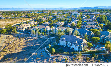 Aerial Suburban Desert Community with Greenery Contrast Aerial Suburban Desert Community with Greenery Contrast 120825607