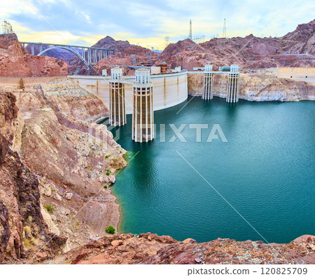 Hoover Dam and Memorial Bridge at Sunrise Panorama 120825709