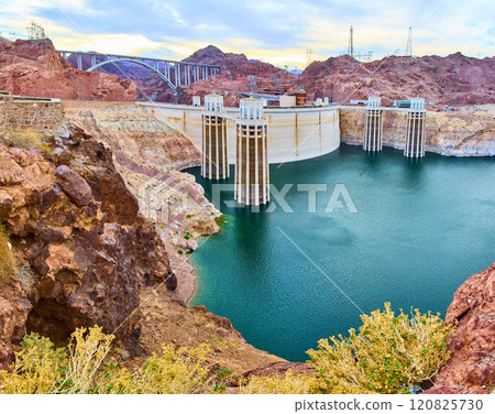 Hoover Dam and Colorado River with Memorial Bridge Panorama View 120825730