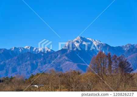 View of the Southern Alps (Mt. Kaikoma, etc.) to the southwest from the Southern Alps Observatory at Yatsugatake PA (downbound) in Hokuto City, Yamanashi Prefecture in winter View of the Southern Alps (Mt. Kaikoma, etc.) to the southwest from the Southern Alps Observatory at Yatsugatake PA (downbound) in Hokuto City, Yamanashi Prefecture in winter 120826227