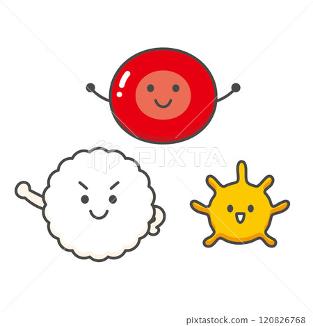 Character illustration of red blood cells, white blood cells, and platelets 120826768