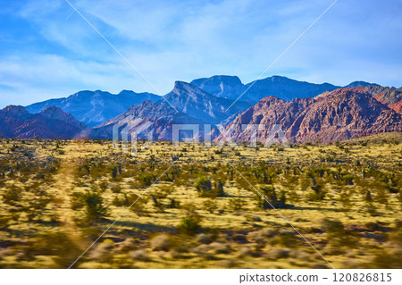 Red Rock Canyon Desert Vista with Mountain Range Eye-Level View 120826815