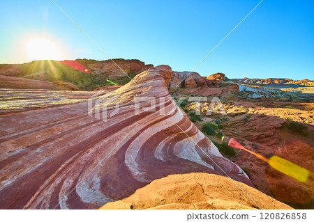 Fire Wave at Sunset Valley of Fire Golden Hour Perspective 120826858
