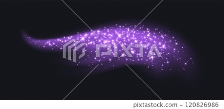 Purple magic cloud with sparkles, stardust sparkling decoration. Glowing glitter smoke trail. Purple magic cloud with sparkles, stardust sparkling decoration. Glowing glitter smoke trail. 120826986