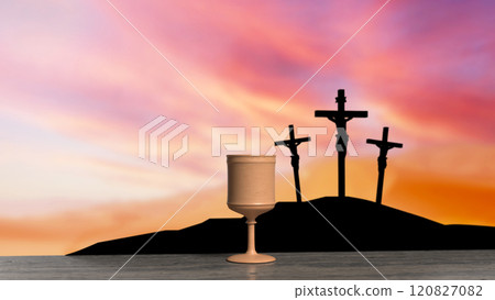 The Holy grail and cross for religious concept 3d rendering. 120827082