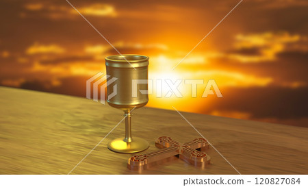The Holy grail and cross for religious concept 3d rendering. The Holy grail and cross for religious concept 3d rendering. 120827084