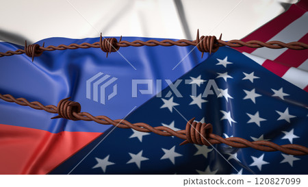 The Russia and USA flag for national or Background concept 3d rendering. 120827099