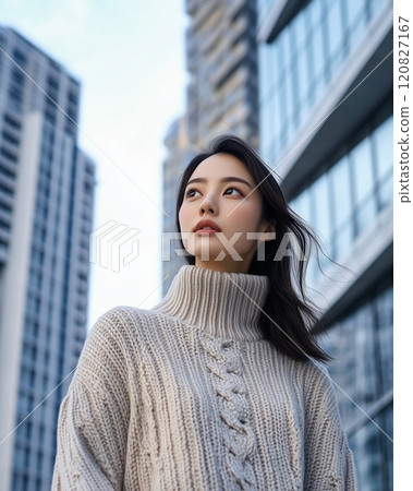 Beautiful women wearing knitwear, fashion and hairstyles "AI generated images" 120827167
