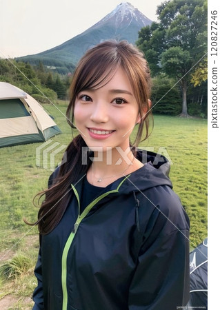 女人在營地點燃篝火 女人在營地點燃篝火 120827246