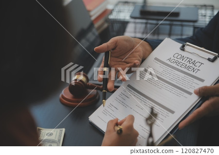 Law theme, gavel or mallet of the judge, lawyer enforcement officers, evidence-based cases taken into account in the court abount business, legislation. 120827470