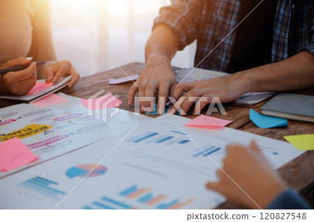 Team of business people working together in the meeting room office, teamwork background charts and graphs banner, double exposure successful teamwork,business planning concept. 120827548