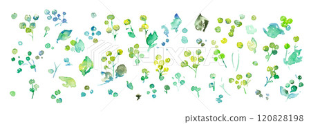 水彩。帶有水彩觸感的綠色植物插圖。綠葉和植物的向量框架。手繪水彩植物背景 120828198