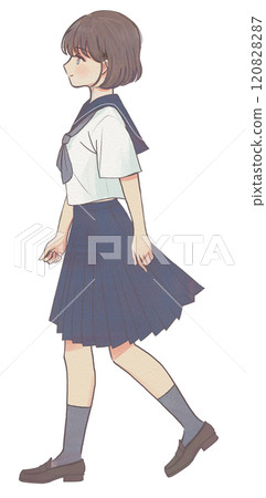Full-body illustration of a high school girl walking in a sailor uniform Full-body illustration of a high school girl walking in a sailor uniform 120828287