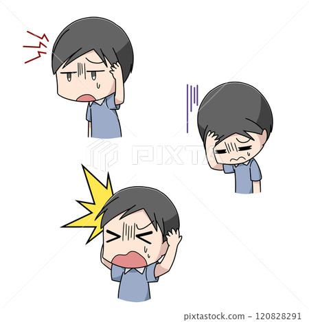 Three illustrations of men suffering from headaches Three illustrations of men suffering from headaches 120828291