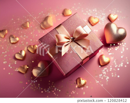 粉紅色的禮物盒和心 120828412