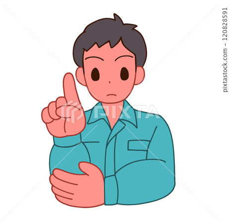Illustration of a deformed man wearing work clothes pointing Illustration of a deformed man wearing work clothes pointing 120828591