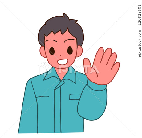 Illustration of a smiling deformed man wearing work clothes saying hello Illustration of a smiling deformed man wearing work clothes saying hello 120828601