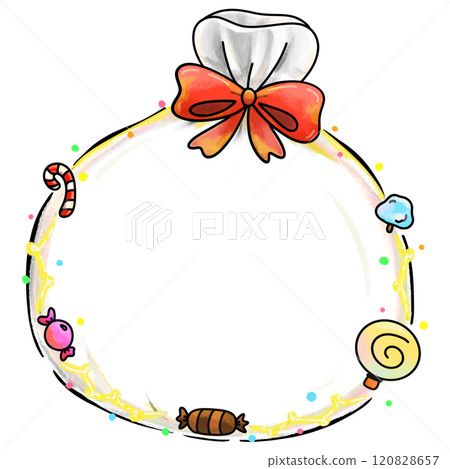Candy bag frame illustration, round sweet border design Candy bag frame illustration, round sweet border design 120828657