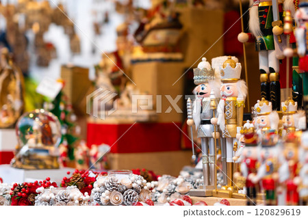 Christmas Market Stall with Nutcrackers and Holiday Decor 120829619