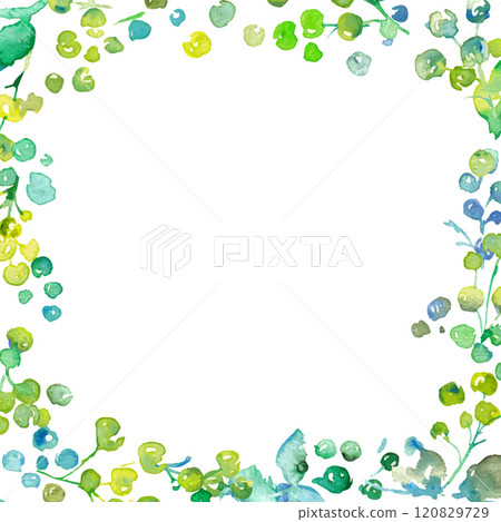 Watercolor painting. Green plant illustration with watercolor touch. Vector frame of green leaves and plants. Hand drawn watercolor grass background. Watercolor painting. Green plant illustration with watercolor touch. Vector frame of green leaves and plants. Hand drawn watercolor grass background. 120829729