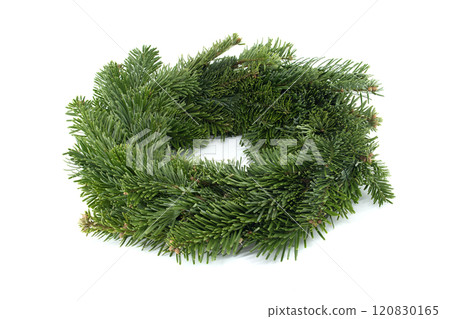 Green Pine Wreath Isolated on White Background for Holiday Decoration Green Pine Wreath Isolated on White Background for Holiday Decoration 120830165