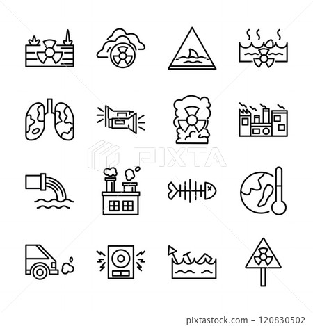 Line Art Icon Set of Global Warming Factory Waste Pollution Nature World 120830502