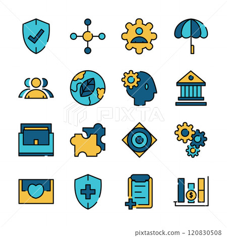 Filled Line Art Icon Set of Healthy Financial Business with Problem Solving Setting 120830508