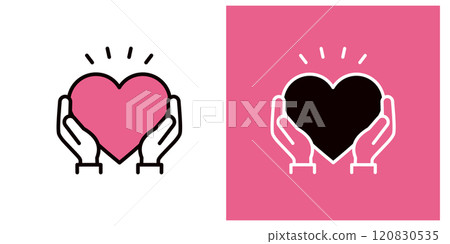 雙手捧著一顆心的圖示_手和心標記_複製空間_粗線_驚喜 120830535
