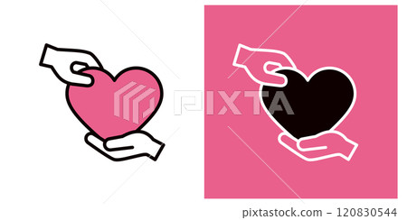 Icon of passing a heart from hand to hand _ Hand and heart mark _ Copy space _ Thick line Icon of passing a heart from hand to hand _ Hand and heart mark _ Copy space _ Thick line 120830544