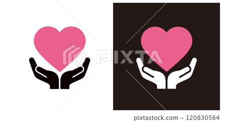 Heart icon floating above hand _ Hand and heart mark _ Copy space _ Silhouette 120830564