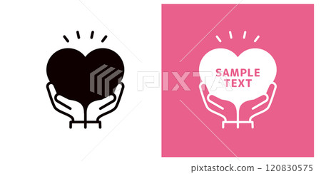Icon holding a heart with both hands _ Hand and heart mark _ Copy space _ Surprise Icon holding a heart with both hands _ Hand and heart mark _ Copy space _ Surprise 120830575