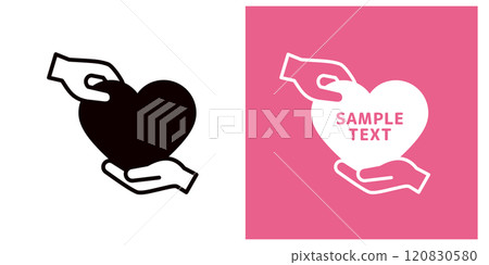 Icon of passing a heart from hand to hand _ Hand and heart mark _ Copy space Icon of passing a heart from hand to hand _ Hand and heart mark _ Copy space 120830580