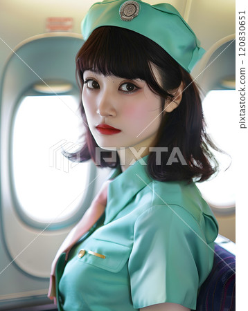 穿著端莊制服的亞洲空服員守護著航空旅行的安全。 120830651