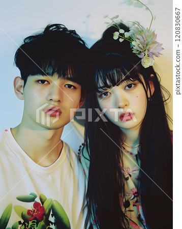 當今亞洲情侶的現代風格 當今亞洲情侶的現代風格 120830667