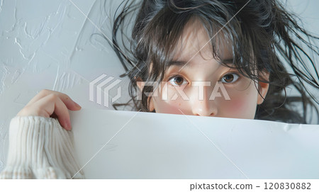Natural portrait of an Asian woman on a pure white canvas 120830882