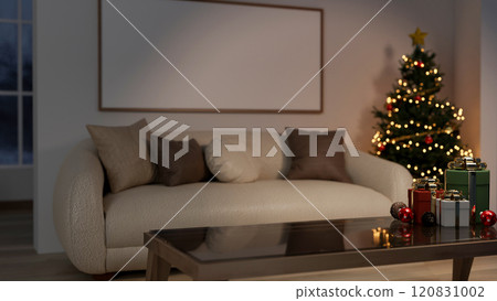 The interior of a comfortable white home living room on the Christmas night. 120831002
