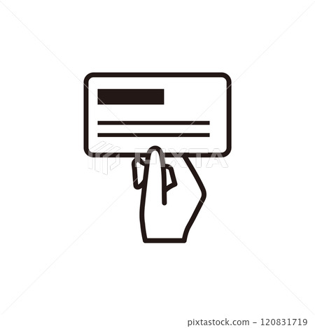 Simple illustration of a hand holding a cash card icon Simple illustration of a hand holding a cash card icon 120831719