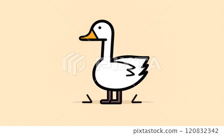 A cartoon duck is standing on a yellow background. 120832342