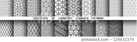 Geometric set of seamless black and white patterns. Simple vector graphics. Geometric set of seamless black and white patterns. Simple vector graphics. 120832379