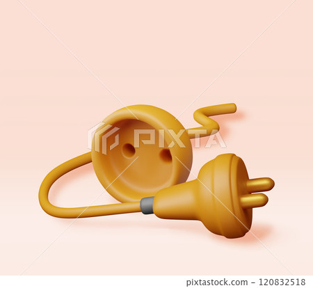 3D electric plug and socket isolated. 120832518