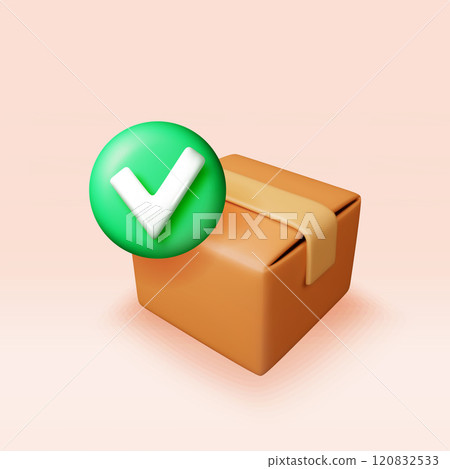 3d closed delivery box with checkmark 3d closed delivery box with checkmark 120832533