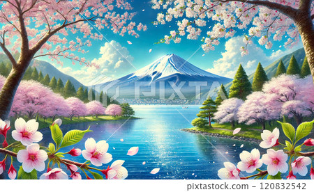 富士山和美麗的櫻花 120832542
