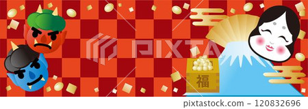 Setsubun Banner Frame Otafuku Oni Mamemaki Copy Space Background Illustration Material 120832696