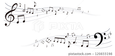 具有透視感的樂譜框架插圖 五線譜 背景插圖 音符、休止符和音樂符號的插圖 具有透視感的樂譜框架插圖 五線譜 背景插圖 音符、休止符和音樂符號的插圖 120833198