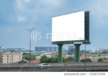 Blank advertising billboard at airport,mockup poster media template ads display	 120833394
