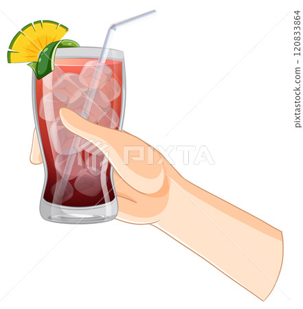 Refreshing Tropical Drink in Hand Refreshing Tropical Drink in Hand 120833864