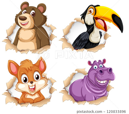 Cute Animals Peeking Through Paper 120833896